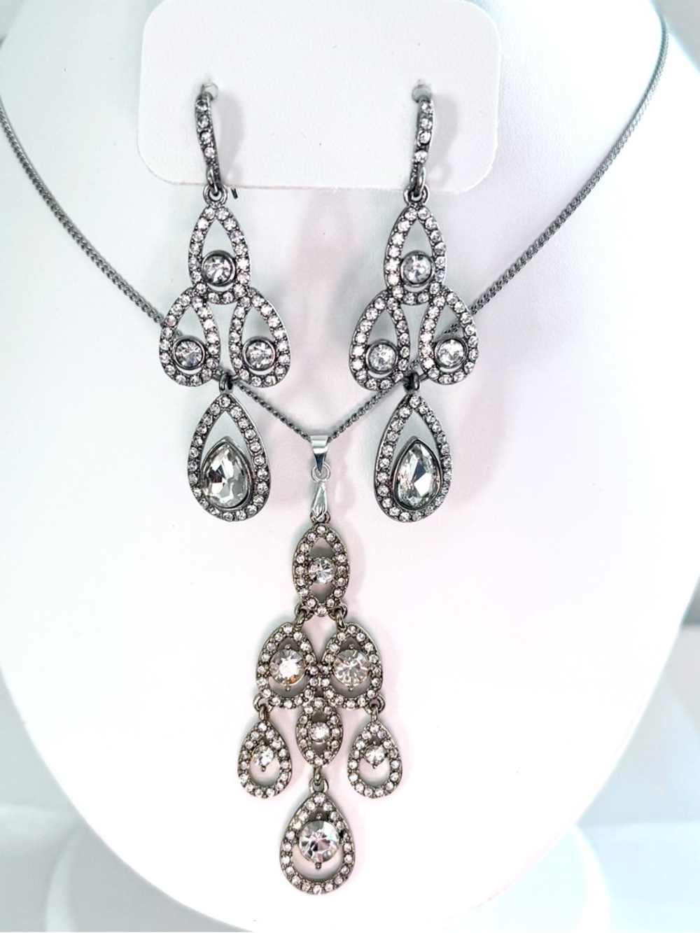 Givenchy Signed Chandelier Necklace & Earrings Set Crystal Drop Statement